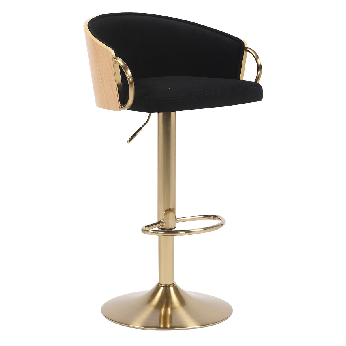 Darcy Black Velvet Gold Gas Lift Bar Stool 62-82cm