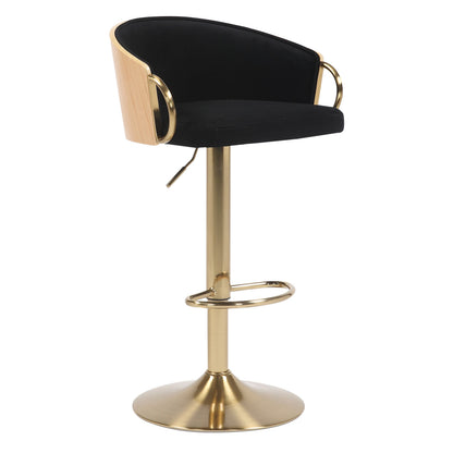 Darcy Black Velvet Gold Gas Lift Bar Stool 62-82cm