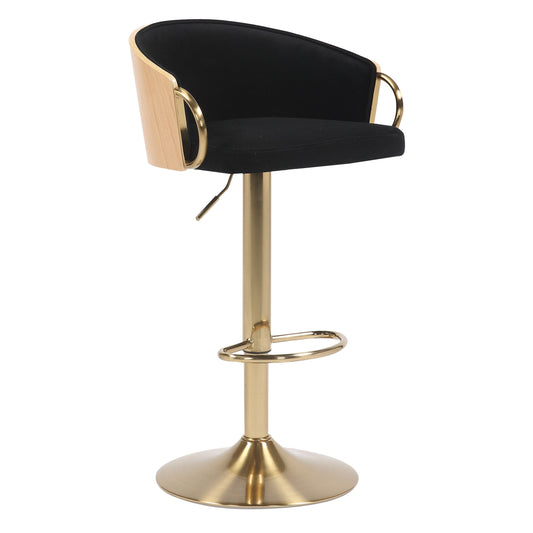 Darcy Black Velvet Gold Gas Lift Bar Stool 62-82cm