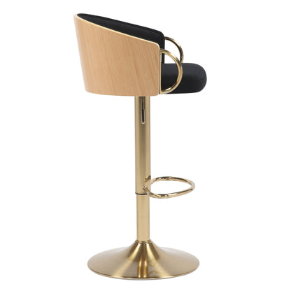 Darcy Black Velvet Gold Gas Lift Bar Stool 62-82cm