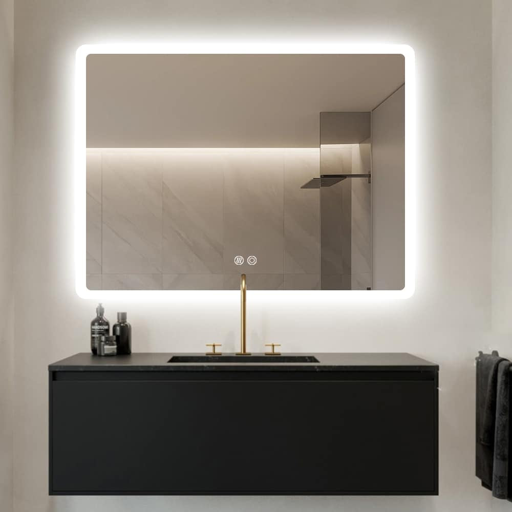 Rectangular LED Mirror 130cm x 80cm Frameless Frosted Wall Mounted Bathroom Defogger Dimmable Touch Sensor