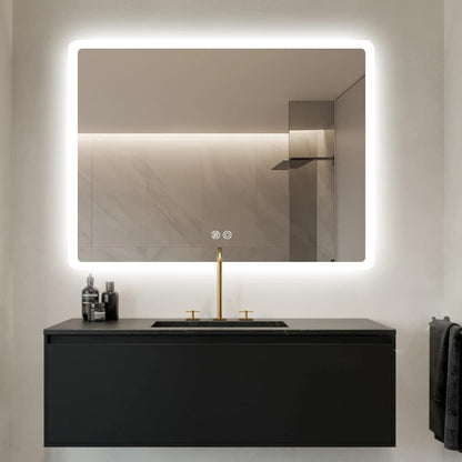 Rectangular LED Mirror 130cm x 80cm Frameless Frosted Wall Mounted Bathroom Defogger Dimmable Touch Sensor