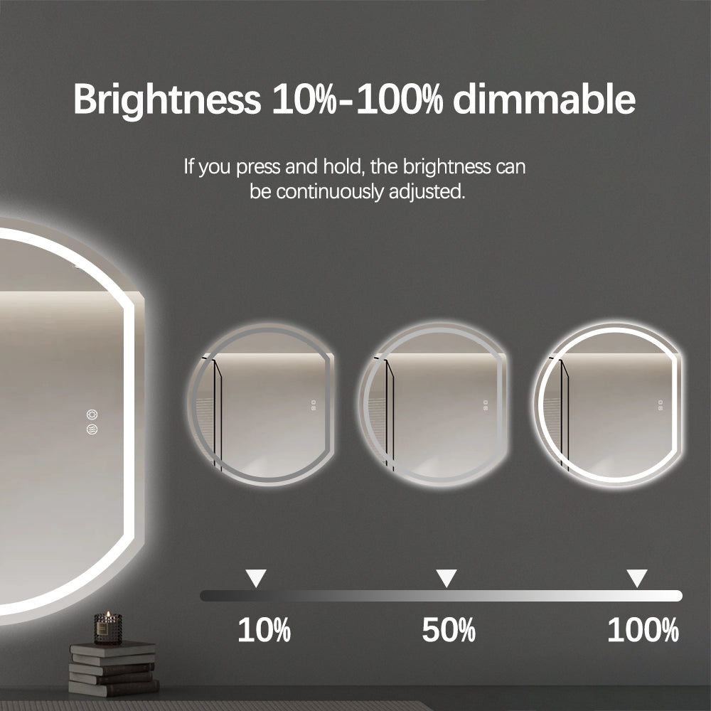 Right Cut Moon Wall Frosted LED Mirror 90cm x 100cm Frameless Frontlit Defogger