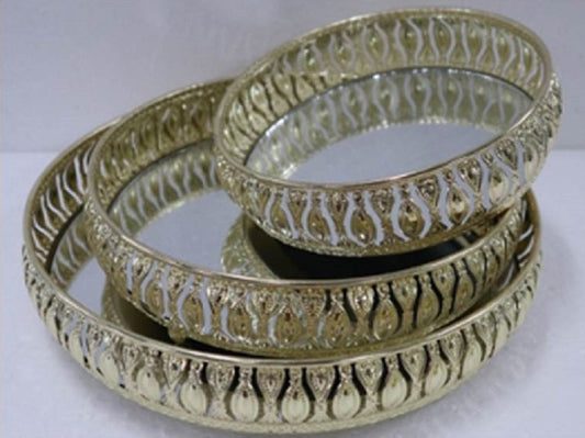 Set 3 Mirror Metal Tray 34cm