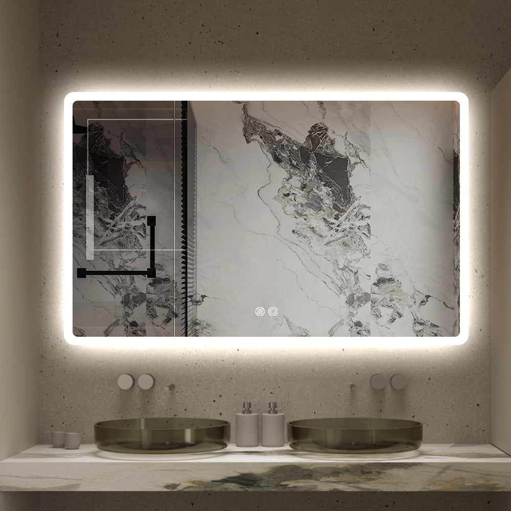 Rectangular LED Mirror 130cm x 80cm Frameless Frosted Wall Mounted Bathroom Defogger Dimmable Touch Sensor
