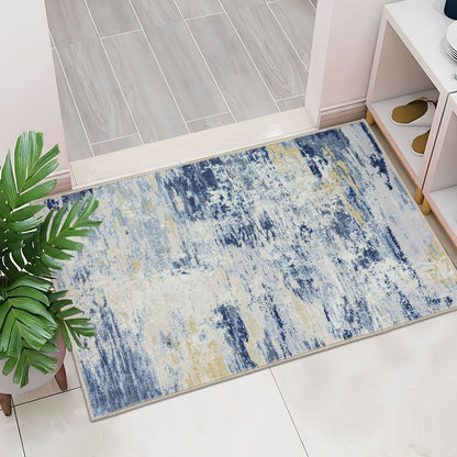 Delicacy Abstract Coastal Washable Rug - Blue & Sandy Beige