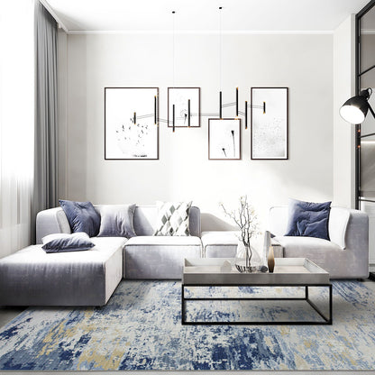 Delicacy Abstract Coastal Washable Rug - Blue & Sandy Beige