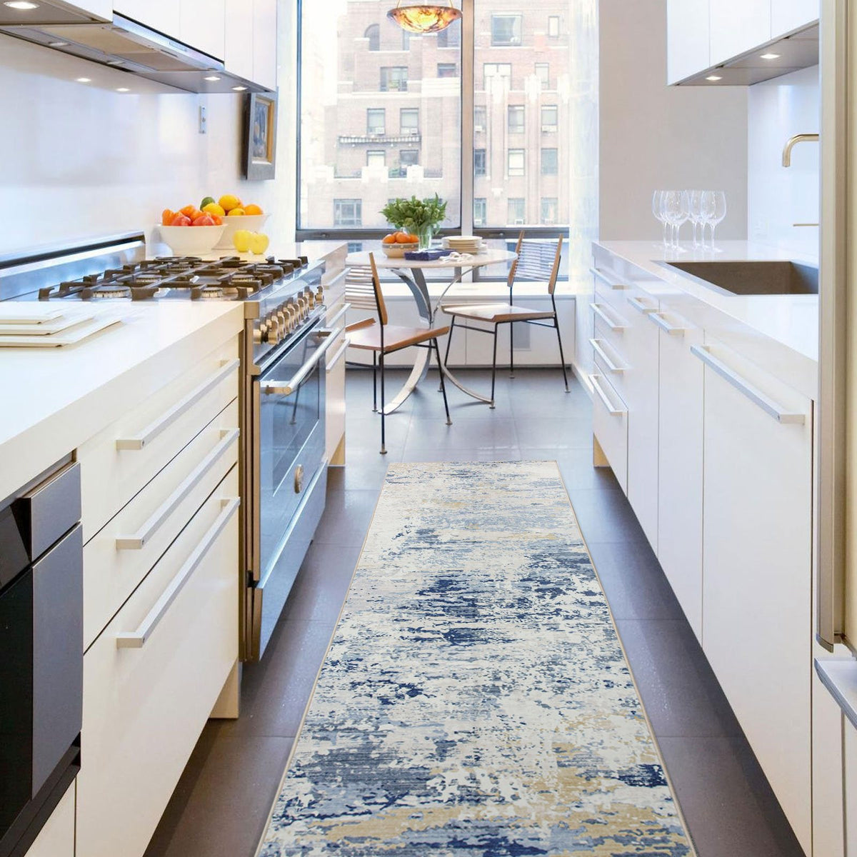 Delicacy Abstract Coastal Washable Rug - Blue & Sandy Beige