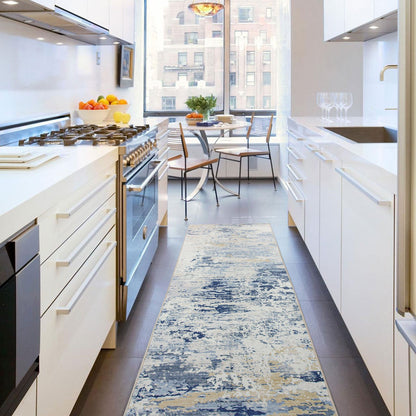 Delicacy Abstract Coastal Washable Rug - Blue & Sandy Beige