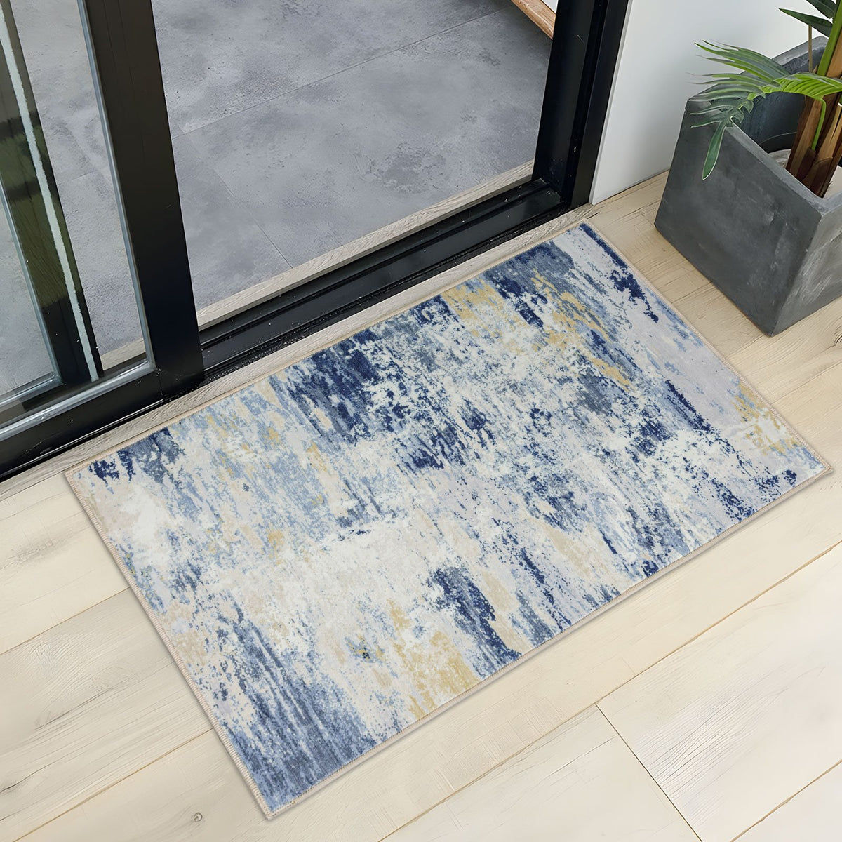 Delicacy Abstract Coastal Washable Rug - Blue & Sandy Beige