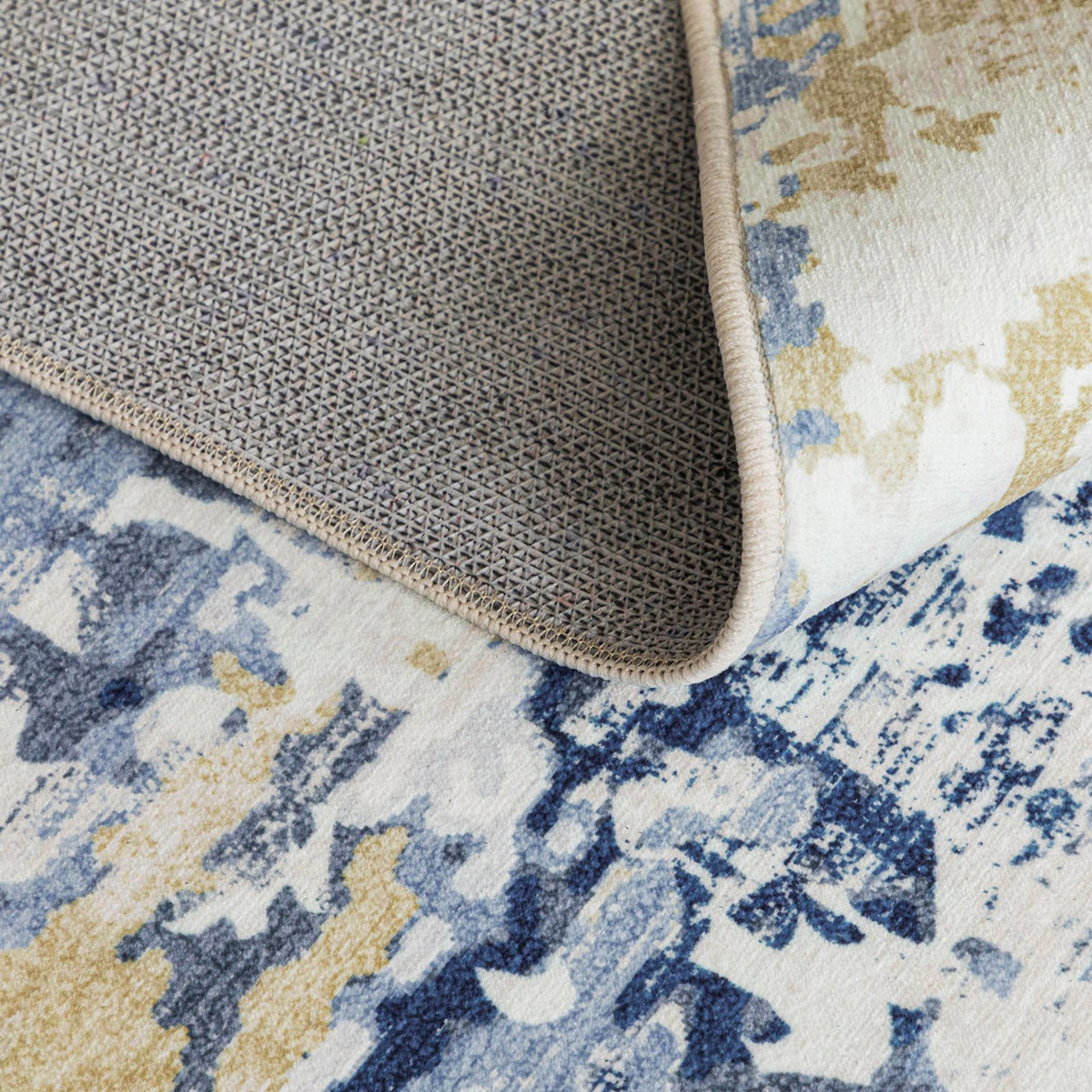 Delicacy Abstract Coastal Washable Rug - Blue & Sandy Beige