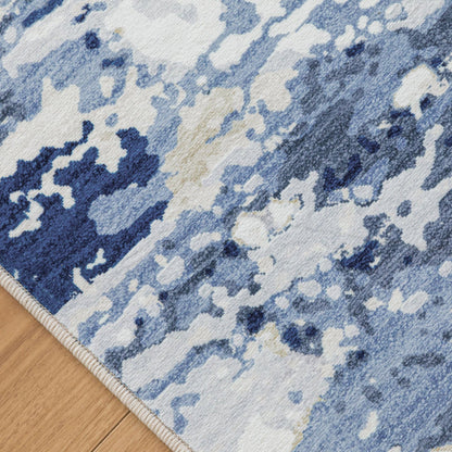 Delicacy Abstract Coastal Washable Rug - Blue & Sandy Beige