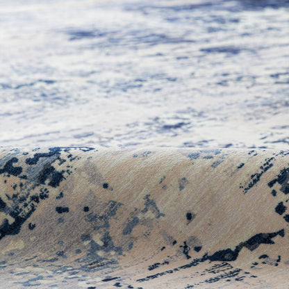 Delicacy Abstract Coastal Washable Rug - Blue & Sandy Beige