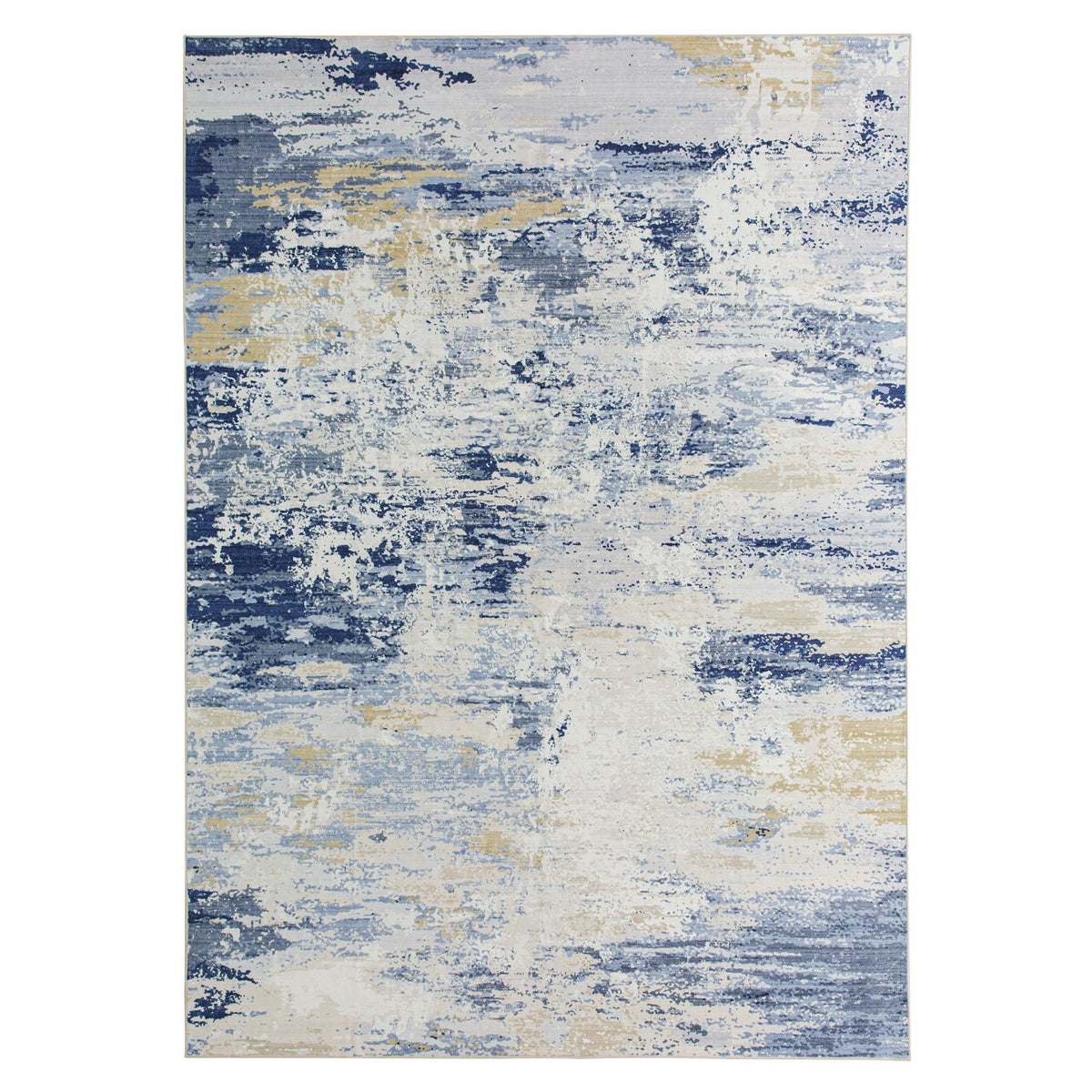 Delicacy Abstract Coastal Washable Rug - Blue & Sandy Beige