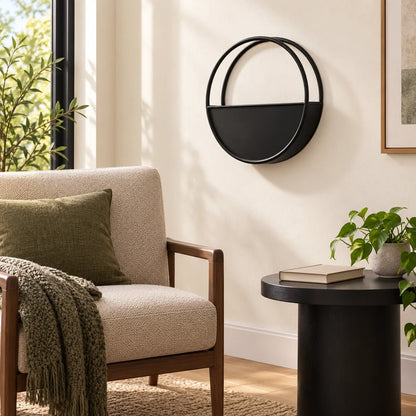 Premium Floating Half Moon / Semi Circle Metal Wall Planter | Onyx Black 45cm