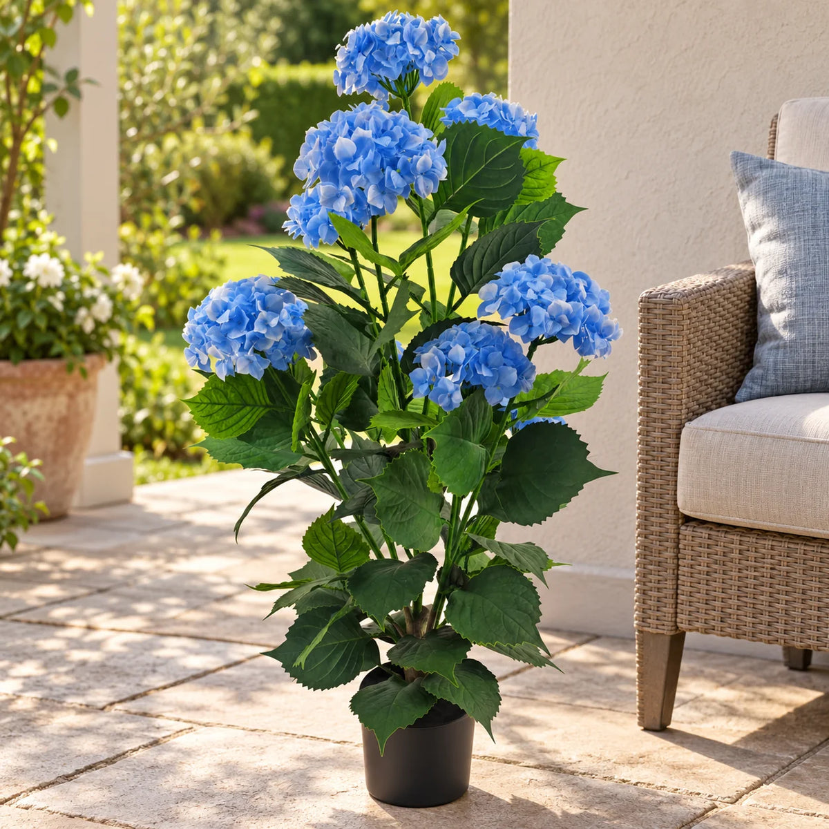 Premium Artificial Flowering Blue Hydrangea Tree 90cm UV Resistant