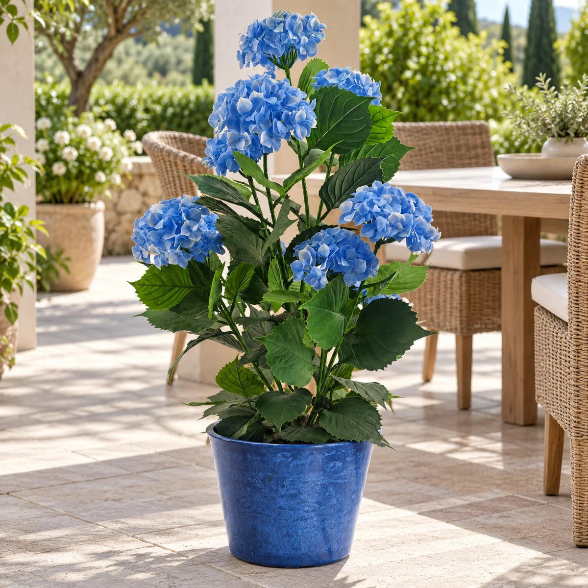 Premium Artificial Flowering Blue Hydrangea Tree 90cm UV Resistant