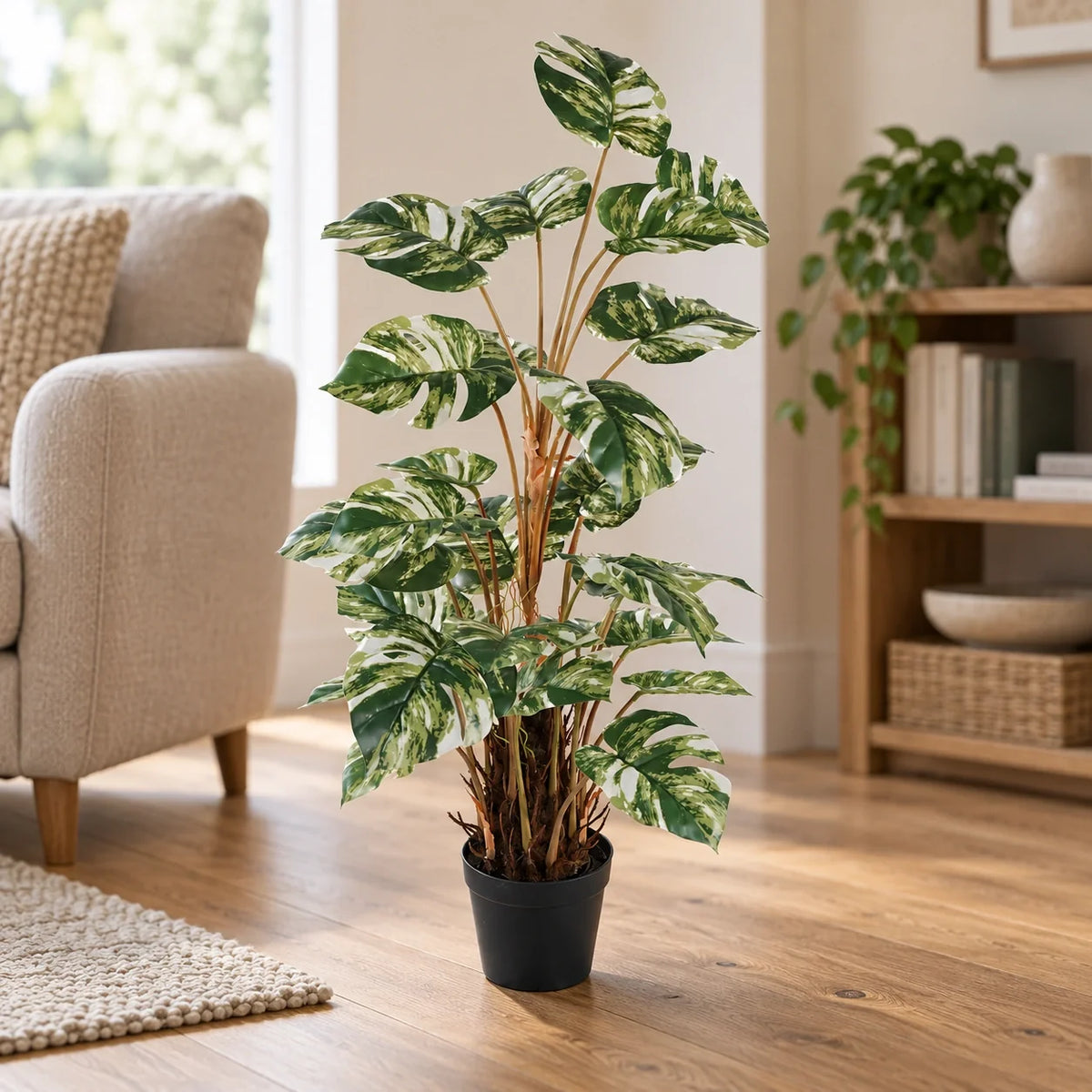 Premium Artificial Monstera Deliciosa / Variegated Monstera (Swiss Cheese) 90cm