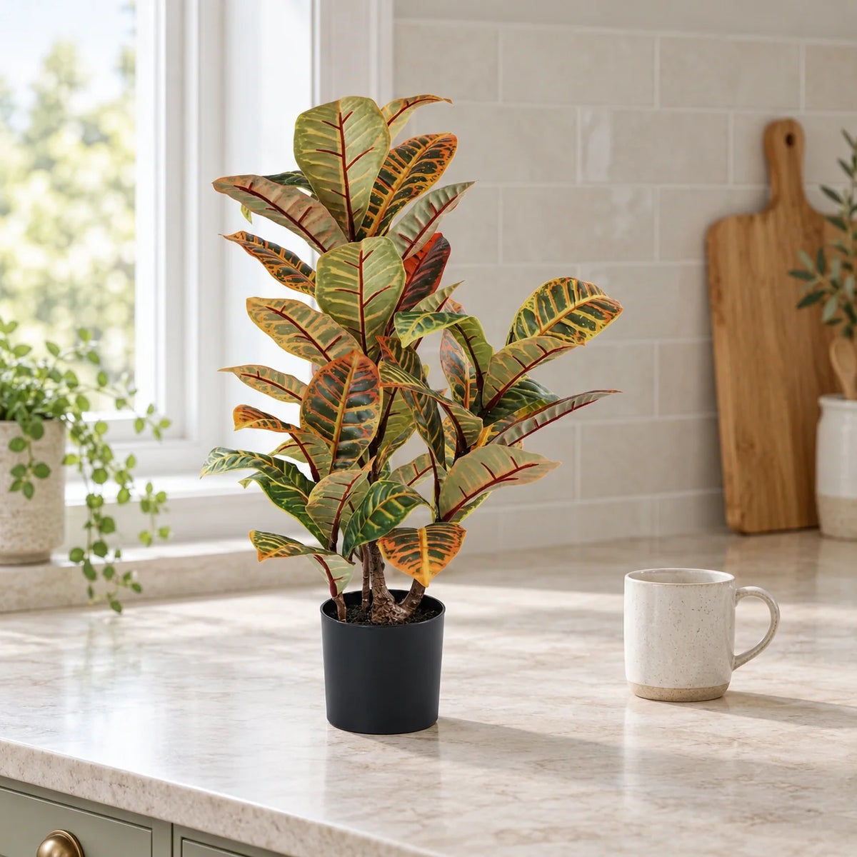 Artificial Potted Flaming Zebra (Codiaeum variegatum / crotons) 55cm