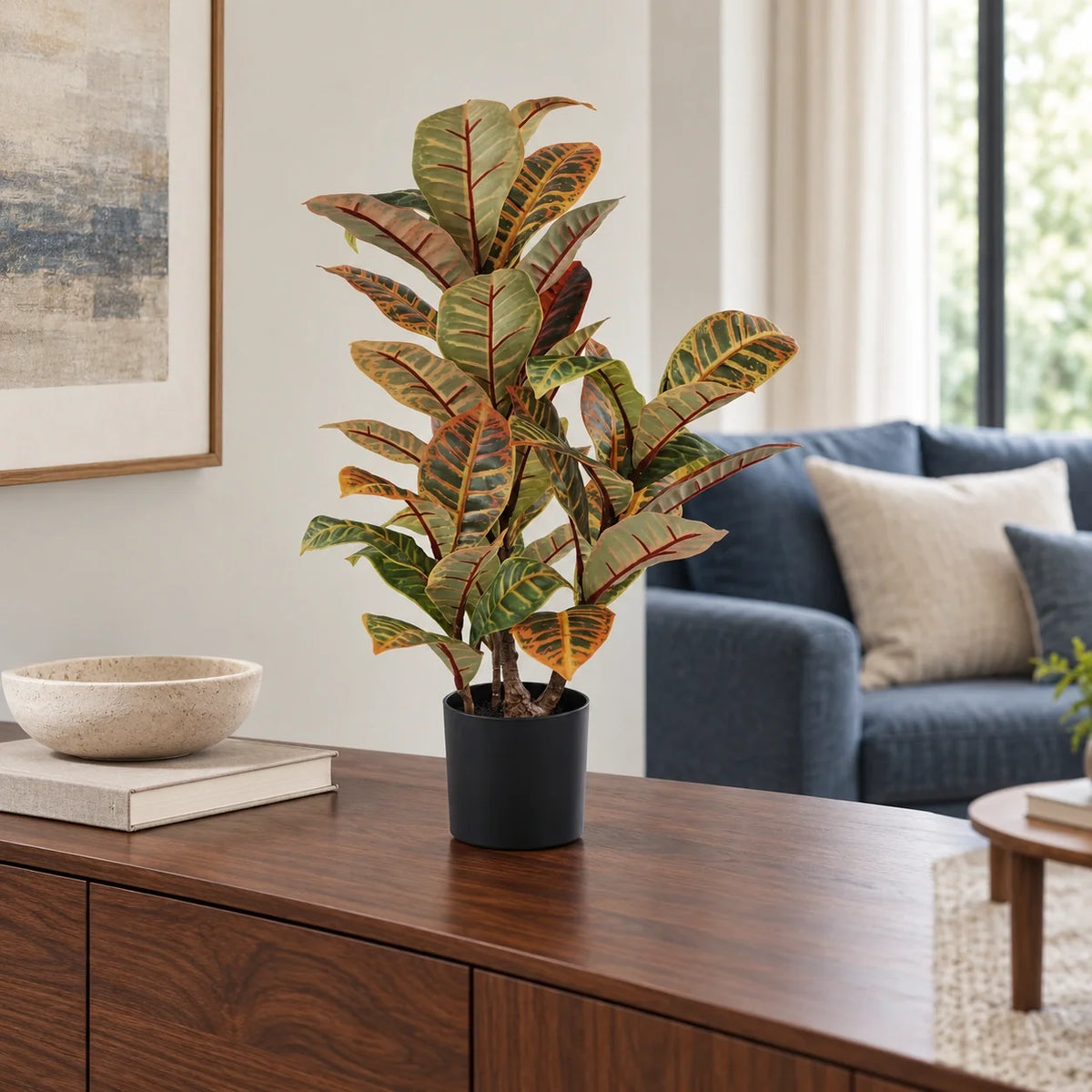 Artificial Potted Flaming Zebra (Codiaeum variegatum / crotons) 55cm