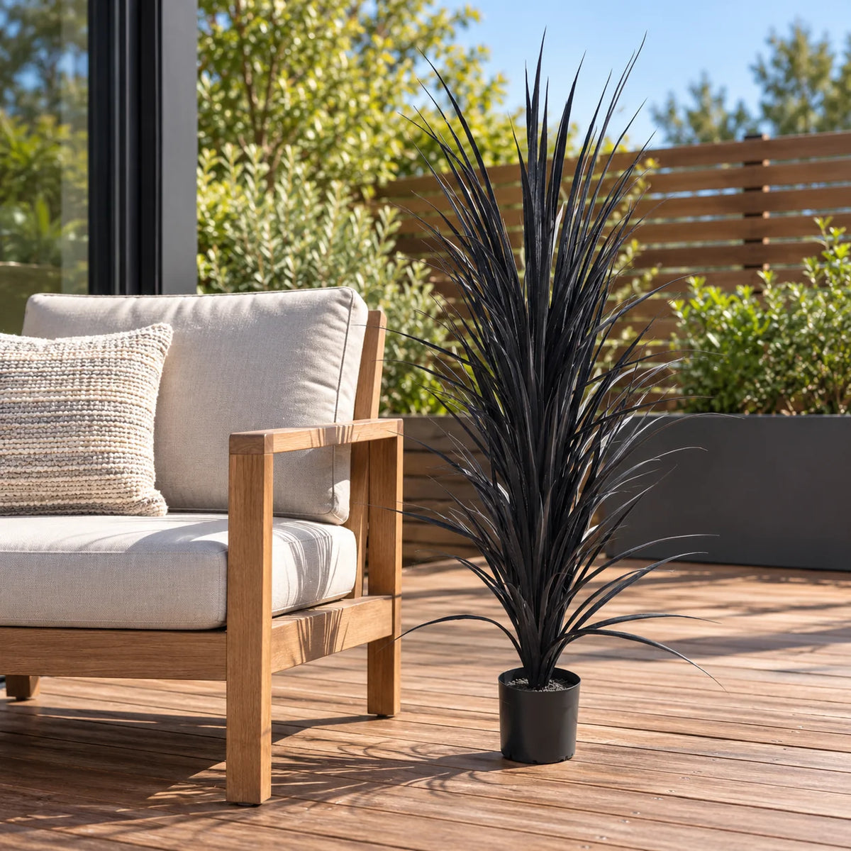 Premium Black Potted Artificial Long Grass (Yucca Grass) 115cm UV Resistant