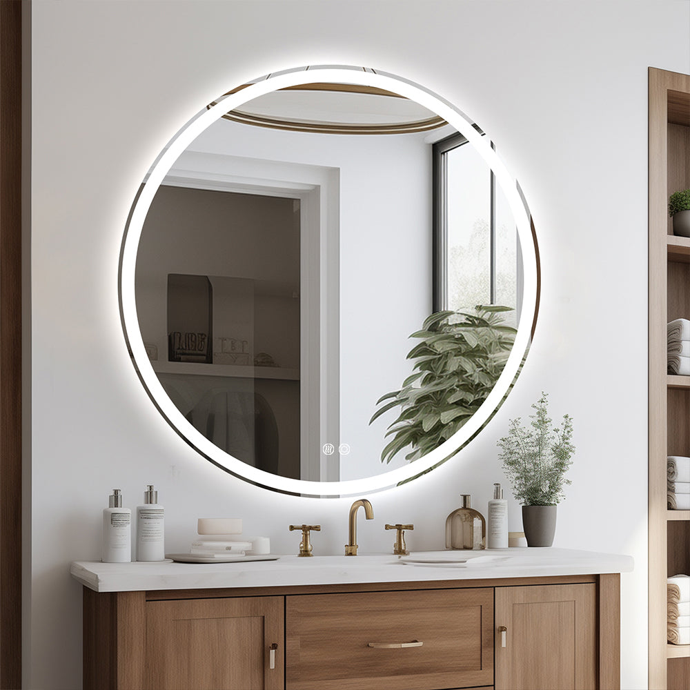 Round LED Mirror 90cm Frosted Defogger Dimmable 25mm Strip