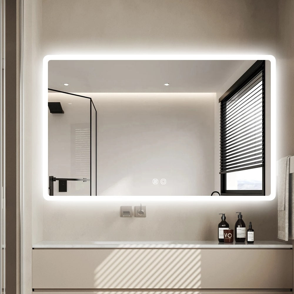 Rectangular LED Mirror 130cm x 80cm Frameless Frosted Wall Mounted Bathroom Defogger Dimmable Touch Sensor