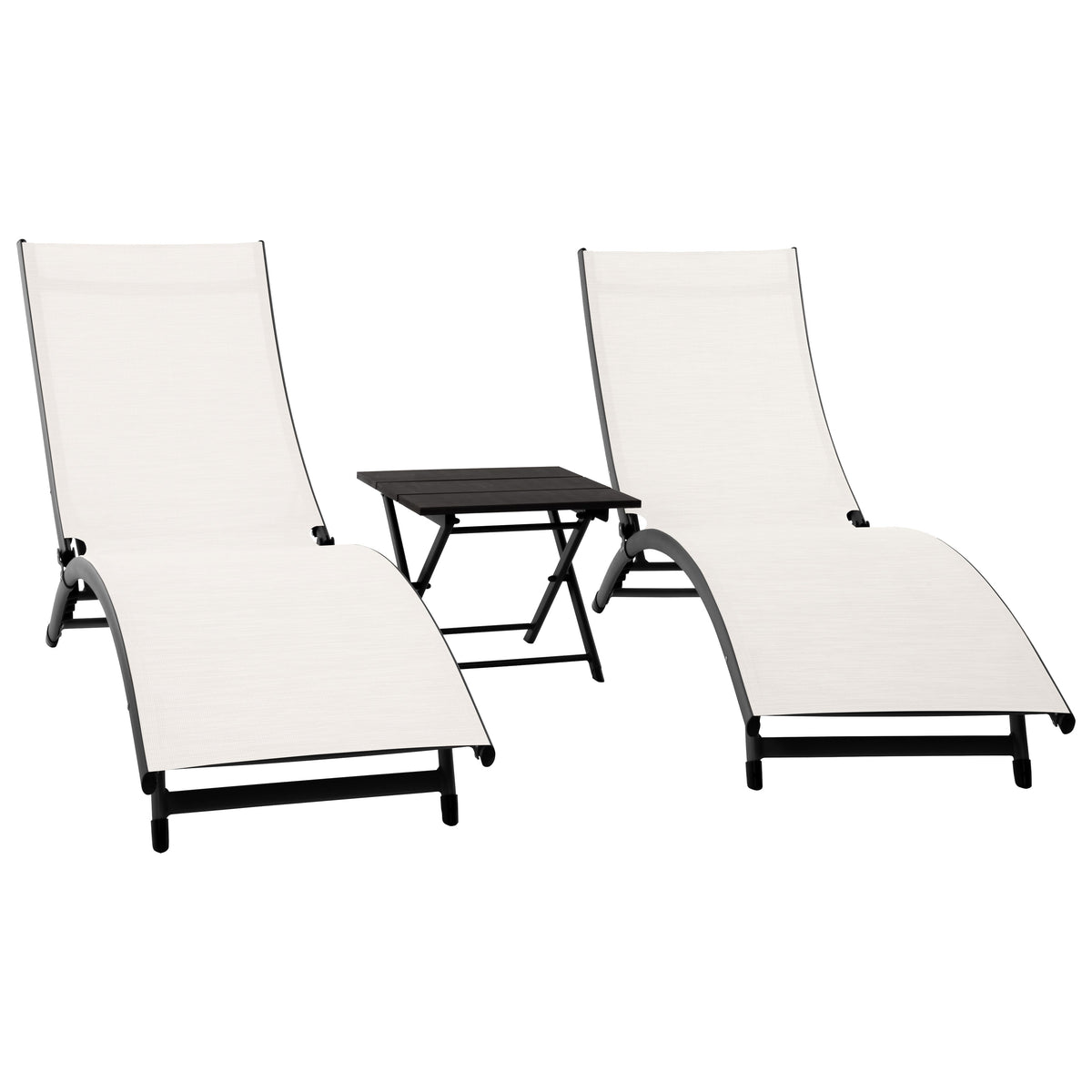 Vivere Coral Springs Phifer & Aluminum Outdoor Pool Lounger Set (3pc) - Pearl