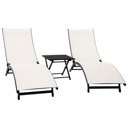 Vivere Coral Springs Phifer & Aluminum Outdoor Pool Lounger Set (3pc) - Pearl