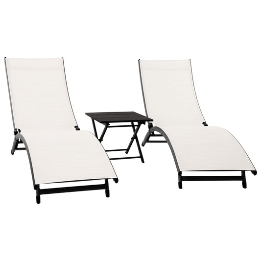 Vivere Coral Springs Phifer & Aluminum Outdoor Pool Lounger Set (3pc) - Pearl
