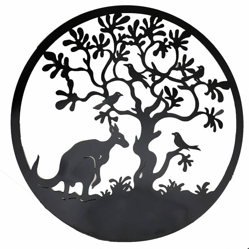 Kangaroo By Tree Round Wall Art 98cm