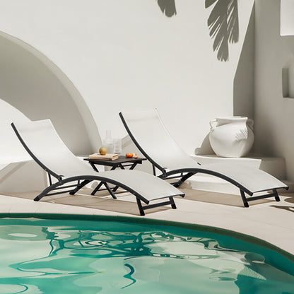 Vivere Coral Springs Phifer & Aluminum Outdoor Pool Lounger Set (3pc) - Pearl