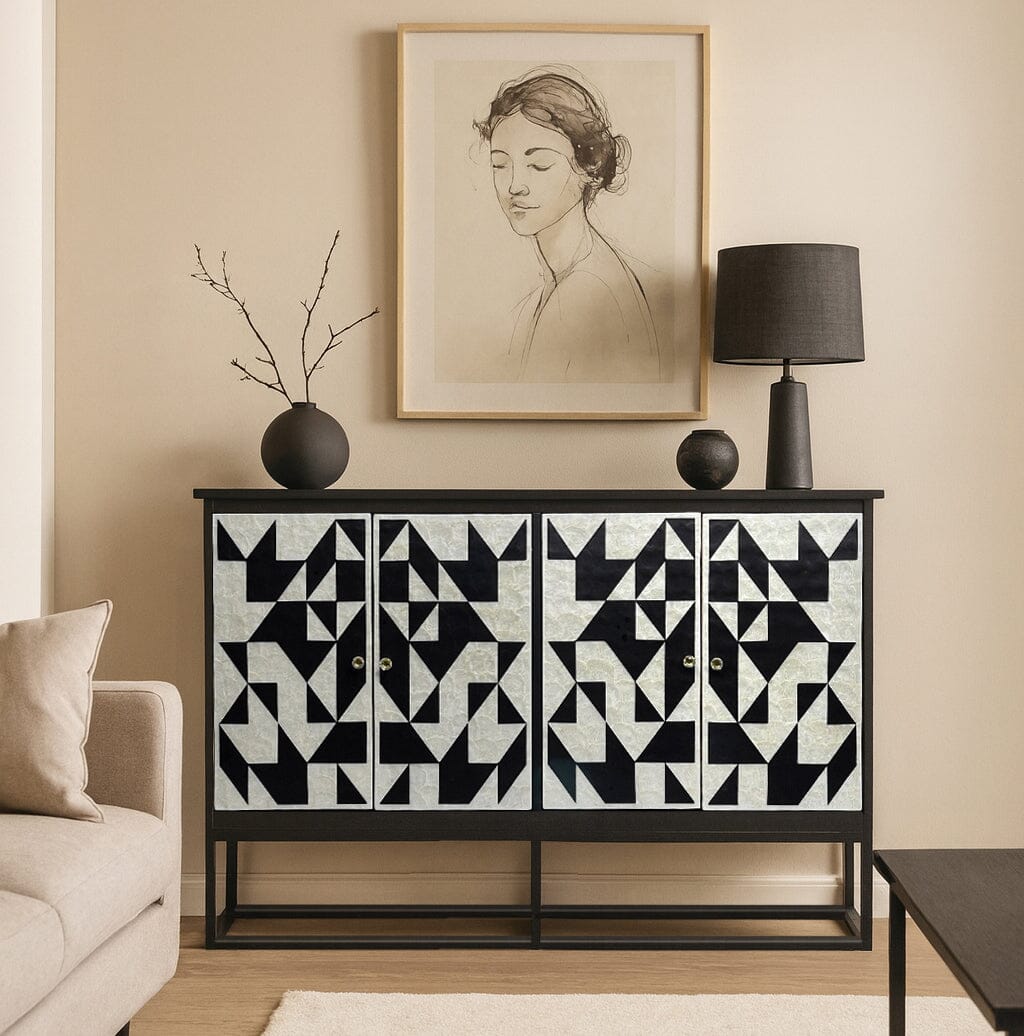 Eloise Black and White Mother of Pearl Sideboard 142cm