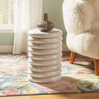 Elysia White Solid Marble Pedestal Side Table 45cm