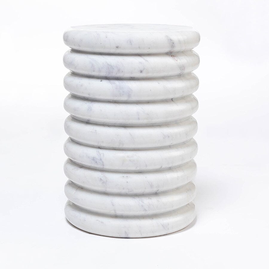 Elysia White Solid Marble Pedestal Side Table 45cm