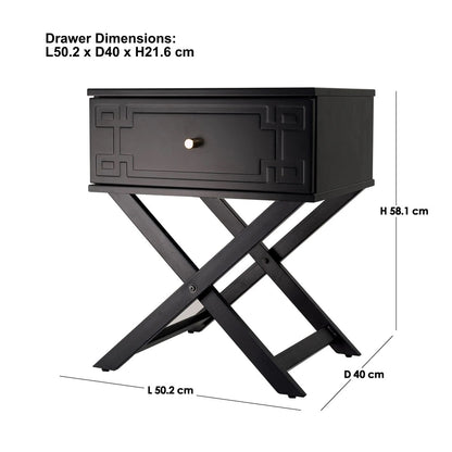 Minya (Pattern) Bedside Table Black 58cm - Image 2