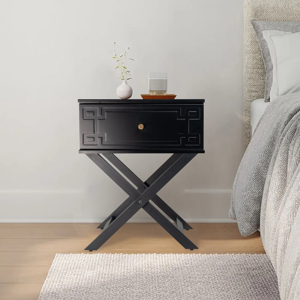 Minya (Pattern) Bedside Table Black 58cm - Image 3
