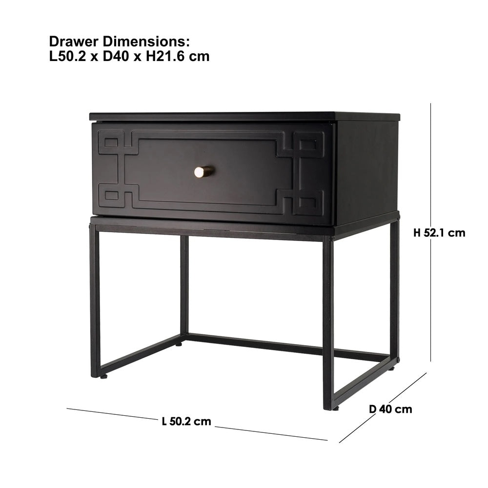 Morena (Pattern) Bedside Table Black 50cm - Image 2