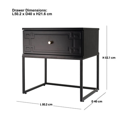 Morena (Pattern) Bedside Table Black 50cm - Image 2