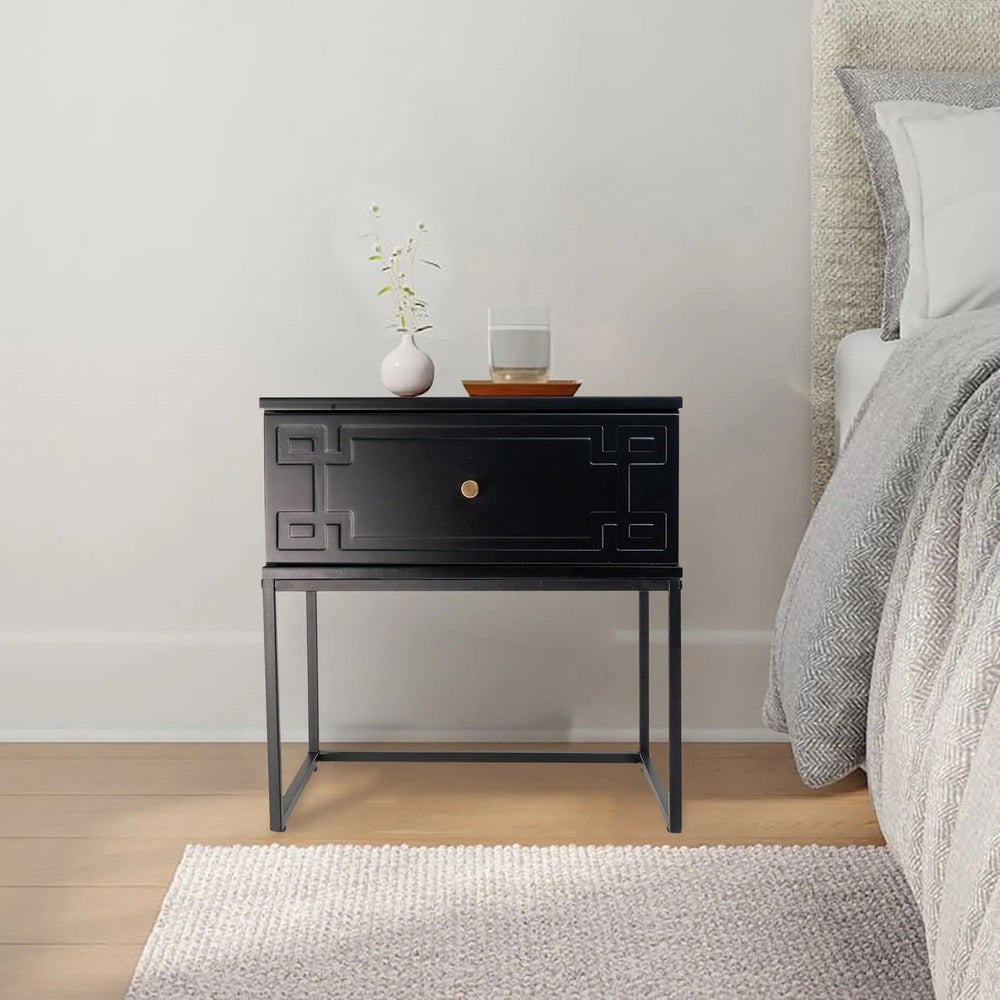 Morena (Pattern) Bedside Table Black 50cm - Image 4
