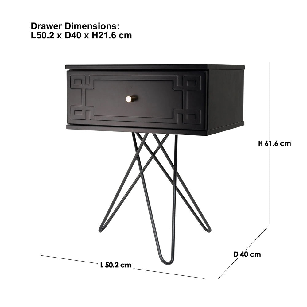 Susie (Pattern) Bedside Table Black 61cm - Image 3