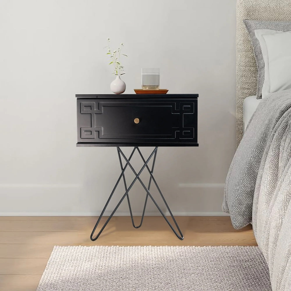 Susie (Pattern) Bedside Table Black 61cm - Image 2