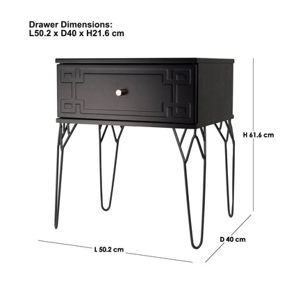 Kyra (Pattern) Bedside Table Black 61cm - Image 2