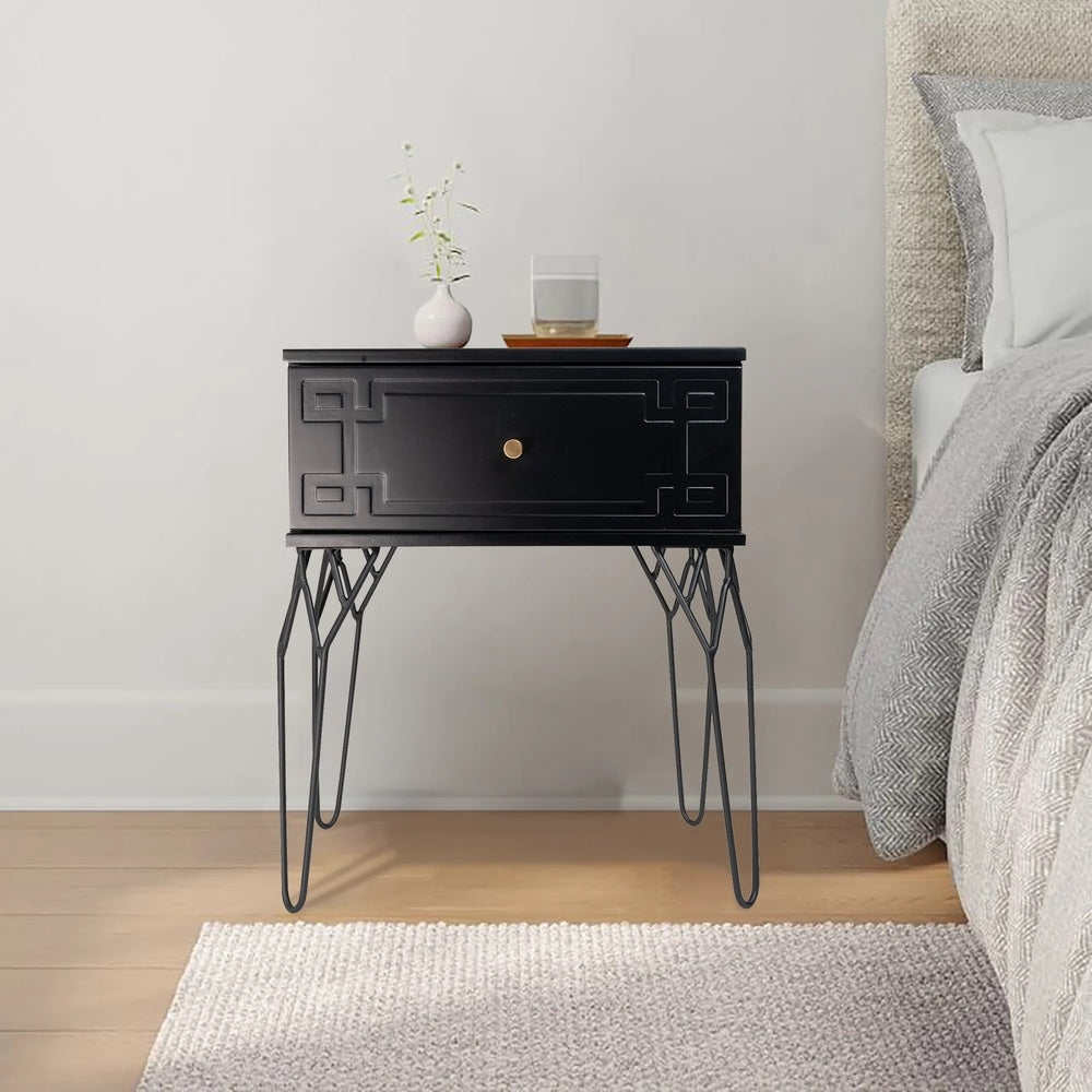 Kyra (Pattern) Bedside Table Black 61cm - Image 3