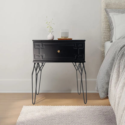 Kyra (Pattern) Bedside Table Black 61cm - Image 3