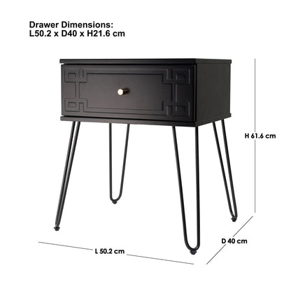 Ashe (Pattern) Bedside Table Black 61cm - Image 2