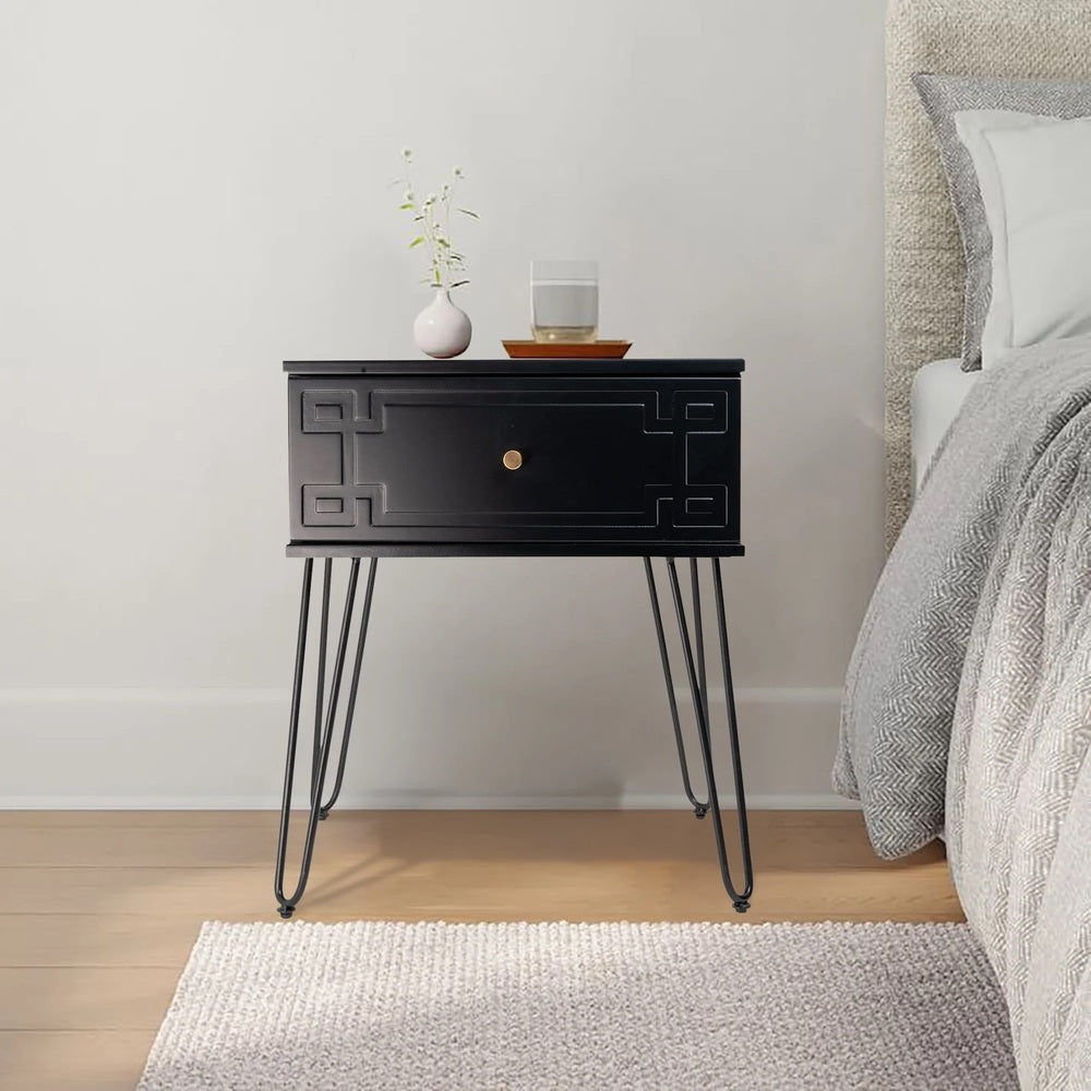 Ashe (Pattern) Bedside Table Black 61cm - Image 4