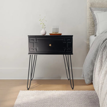 Ashe (Pattern) Bedside Table Black 61cm - Image 4