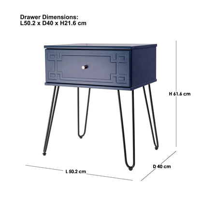 Ashe (Pattern) Bedside Table Navy Blue 61cm - Image 2