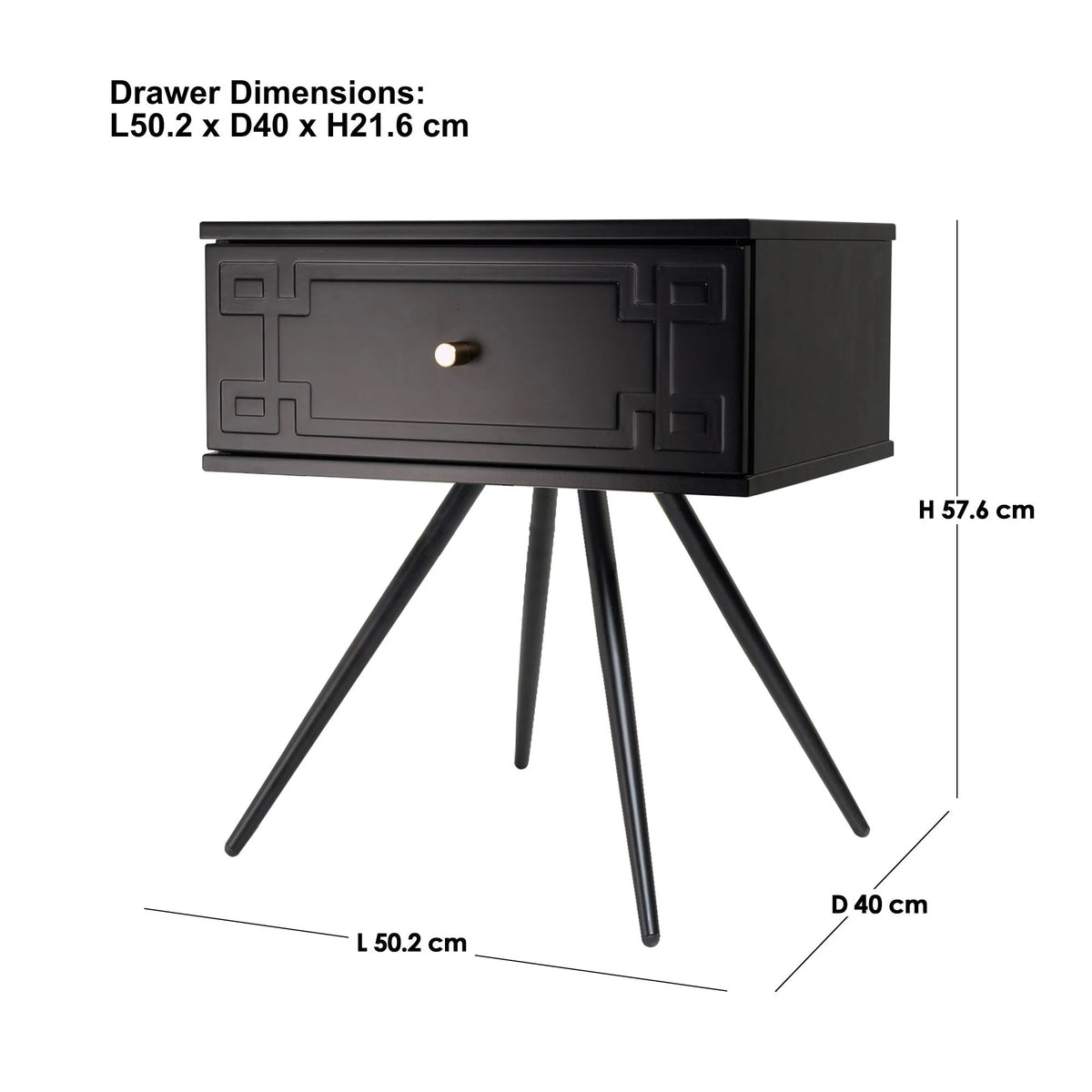 Alexa (Pattern) Bedside Table Black 57cm - Image 4